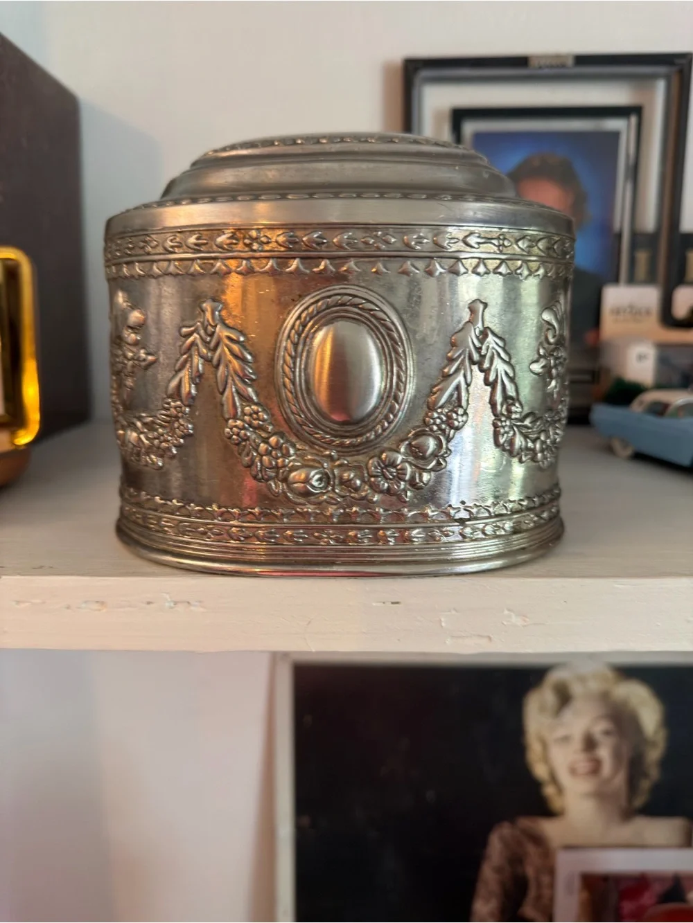 Ornate Silver-Tone Decorative Trinket Box